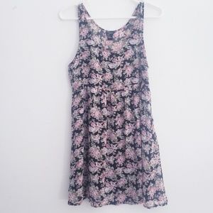 F21 Pink Mesh Floral Short Sleeve Baby Doll Dress